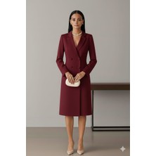 Nake Butik Kırmızı Çift Düğmeli Ceket Yaka Blazer Elbise