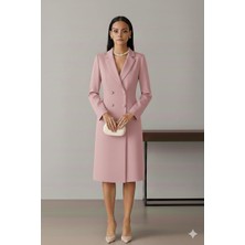 Nake Butik Kırmızı Çift Düğmeli Ceket Yaka Blazer Elbise