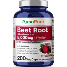NusaPure Organic Beet Root 20:1 Extract, 400 Mg Equivalent To 8,000 Mg - Pepper 4:1 Extract, 10 Mg - 200 Caps