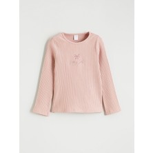 LC Waikiki Pembe Bisiklet Yaka Fiyonk Nakışlı Kız Çocuk Tişört