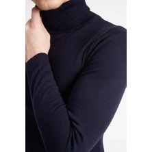 Mzp Kartan Tam Boğazlı Balıkçı Yaka Dokuma Triko - Lacivert