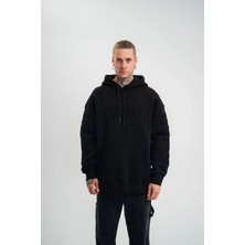 Mzp Kartan Double Oversize Kapşonlu Nakışlı Sweatshirt - Siyah