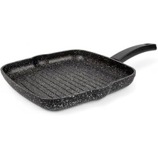 Alüminyum Döküm Kare Izgara Tavası | Granit Kaplama Yapışmaz Yüzeyli | Et, Tavuk ve Sebze Için Ideal Mutfak Izgarası | 29CMX29CM Siyah