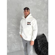 Mzp Kartan Oversize Üç Iplik Kapüşonlu Sweatshirt - Beyaz