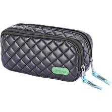 Brons Kalemlik Kapitone Çift Katlı / Çift Bölmeli Makyaj Çantası