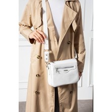 Asel Çanta,klasik Çapraz Fitil Detaylı , beyaz kadın Çapraz Çantası