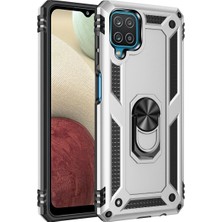 Samsung Galaxy A22 Kılıf Sofya Yüzüklü Silikon Kapak - Gümüş KOZMIX-969871