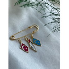 Filistin Doğu Türkistan Türkiye Bayrak Figürlü Broş, Türkistan Yaka Iğnesi
