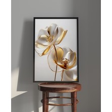 Rosa Art Tablo | Ahşap Çerçeveli Tablo | Çerçeveli Poster  Soyut, Minimalist,altın Sarısı Çiçek Temalı Tablo