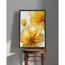 Rosa Art Tablo | Ahşap Çerçeveli Tablo | Çerçeveli Poster |soyut, Minimalist Sarı Çiçek Tablosu