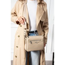 Asel Çanta,klasik Çapraz Fitil Detaylı , açık vizon kadın Çapraz Çantası