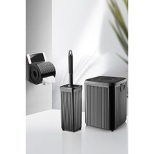 Çöp Kovası Tuvalet Fırçası Wc Kağıtlığı Fırça Banyo Seti Siyah 3013