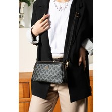 Asel Çanta,çok Gözlü Baget Çanta , siyah monogram kadın Omuz ve Çapraz Çantası