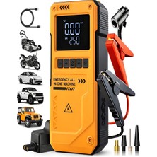 Azurtech 10000MAH Dijital Ekranlı Araba Akü Takviye'li Kompresör Araç Lastik Şişirme Hava Pompası - 150PSI 1000A