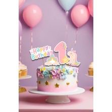 Niksy Design Unicorn Temalı 1 Yaş 4’lü Pasta Süsü
