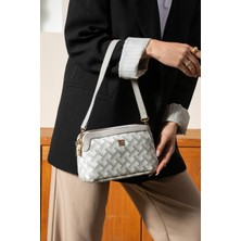 Asel Çanta,çok Gözlü Baget Çanta , açık gri monogram kadın Omuz ve Çapraz Çantası