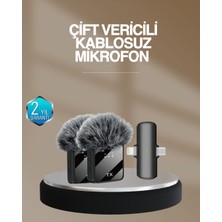 2’li Kablosuz Yaka Mikrofonu Type-C ve Lightning Uyumlu Profesyonel Set