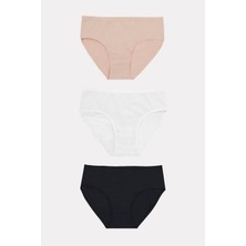 Dodes Dodes Büyük Beden Pamuklu Siyah Beyaz Ten Rengi 3'lü Külot