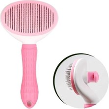 Sinerjim Kedi Köpek Tüy Toplayıcı Kendini Temizleyebilen Ergonomik Saplı Evcil Hayvan Tarağı Pembe