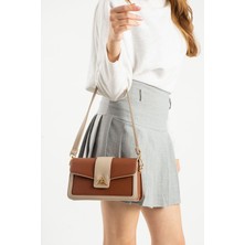 Asel Çanta,kilit Detaylı,üç Gözlü ,baget taba açık vizon Kadın Kol ve Çapraz Çantası