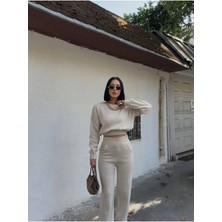 Ayshan Taş Rengi Oversize Triko Kazak Alt Üst Takım