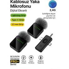 Azurtech Lightining Type-C 3.5mm Uyumlu Dijital Ekranlı 2.4g Kablosuz Çift Yaka Mikrofonu Pro++