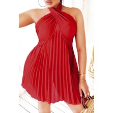 Dodes Dodes Büyük Beden Kırmızı Fırfırlı Boyundan Bağlamalı Gecelik