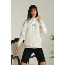 24 Sırt Baskılı Ovresize Üç Iplik Kapüşonlu Sweatshirt - Beyaz