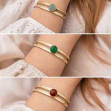 Sevil Gülgün Fine Crafts Sevil Gülgün Atelier  El Yapımı Saf Pirinç Doğal Taşlı Manşet Bileklik Otantik Geniş Bohem Ayarlanabilir Cuff Bilezik