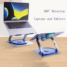 Metal Laptop Standı 360 Derece Dönebilir Rgb Çift Fanlı Premium Serisi Notebook Tutucu Alüminyum Yükseltici 11-17 Inç
