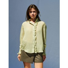 Ayshan Yeşil Ön Fırfır Detaylı Gömlek