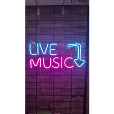 Live Music Cafe Bar Pub Canlı Müzik Neon LED Aydınlatma 40 x 25 cm