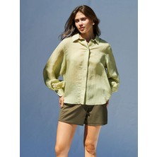 Ayshan Yeşil Balon Kol Oversize Gömlek