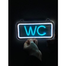 'wc' Işıklı Neon LED Dekoratif Duvar Yazısı Tabelası (25X12CM)