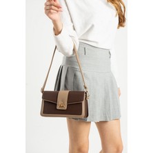 Asel Çanta,kilit Detaylı,üç Gözlü ,baget kahverengi vizon Kadın Kol ve Çapraz Çantası