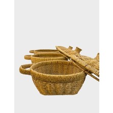 Hasır Görünümlü Plastik Örgülü Tencere Şeklinde Kapaklı Sepet – Çok Amaçlı Organizer, Saklama Sepeti, Dekoratif Kapaklı Sele, Mutfak ve Banyo Için Şık ve Fonksiyonel Saklama (3 Lü Set)