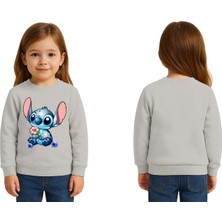 Sedirli Unisex Stitch Baskılı Çocuk Swaetshirt 3 Iplik Şardonlu