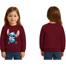 Sedirli Unisex Stitch Baskılı Çocuk Swaetshirt 3 Iplik Şardonlu