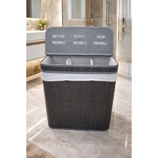 Tuğra Store Lüks Bambu 3 Bölmeli Çamaşır Kirli Sepeti 52X32X60CM Büyük Boy 100 Lt