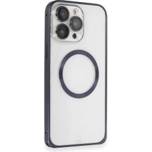 Iphone 15 Kılıf Metal Bumper Magneticsafe Kapak - Lacivert