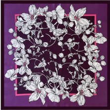TrendyChic Mor Orkide Desenli Kadın Şal Fular Aksesuar 90*90
