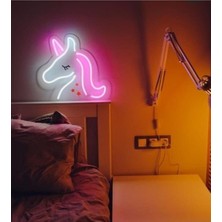 Unicorn Pony Tek Boynuzlu At Neon LED Işık Gece Lambası 40 cm