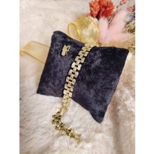 Tuel Gold Detaylı Şık Tasarımlı Çelik Bileklik