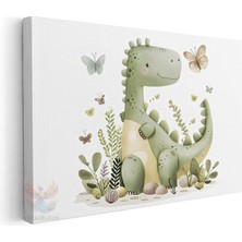 Artarilion Yatay Kanvas Tablo Salon Tablosu Sevimli Dinozor Cocuk Odasi Kanvas Duvar Tablosu