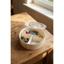 Vivenda Kapaklı Yuvarlak Bölmeli Dikiş Kutusu Organizer 19 cm Çap 6 cm Yükseklik "Antrasit"