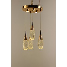 GN Gen Aydınlatma Lüks Kristalize Damla Model Çemberli Serisi 4lü Gold Modern Tasarım Ledli Sarkıt