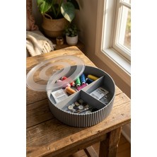 Vivenda Kapaklı Yuvarlak Bölmeli Dikiş Kutusu Organizer 19 cm Çap 6 cm Yükseklik "Antrasit"