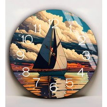Harikabirev|kırılmaz Cam Duvar Saati  Rengarenk  Kayıklı Motif Tablosu |yvrlkcm
