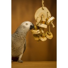 Alyones Ahşap Dal Üzeri Bambu Halkalı Kuş Oyuncağı 20-22 cm