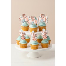 Niksy Design Pilot Ayıcık Uçak Temalı 12 Adet Cupcake Süsü